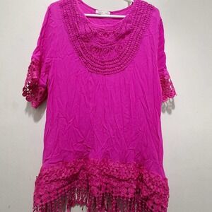 Indigo Soul Pink Crochet Trim Tunic Top Boho Fringe Tassel 2XL